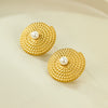Vintage Round Texture Pearl Stainless Steel Electroplated Earrings For Women