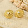 Vintage Round Texture Pearl Stainless Steel Electroplated Earrings For Women