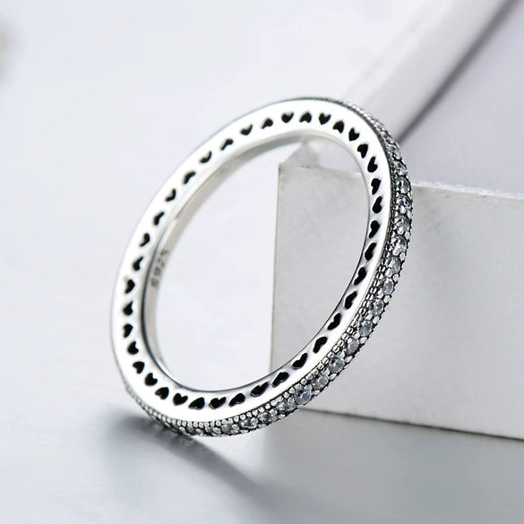Vintage S925 Hollow Heart Shaped Sterling Silver Ring For Women Stacked Wear Fashionable Micro Inlay Elegant Index Finger Ring