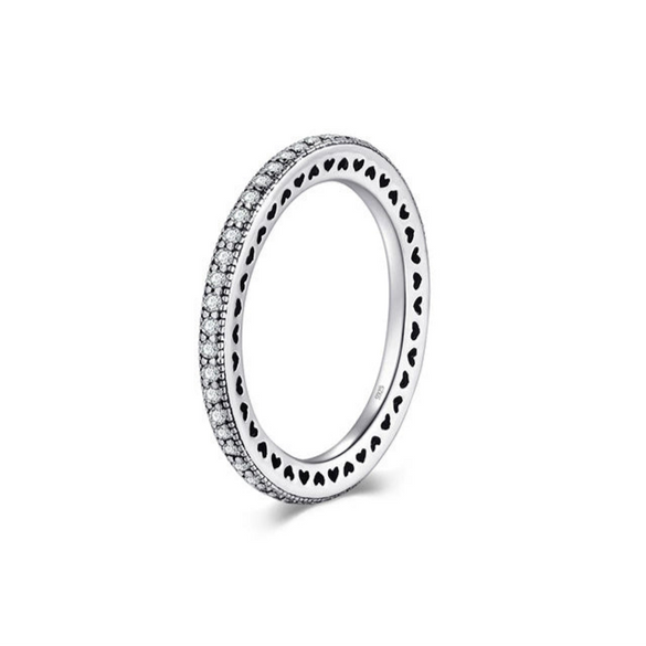Vintage S925 Hollow Heart Shaped Sterling Silver Ring For Women Stacked Wear Fashionable Micro Inlay Elegant Index Finger Ring