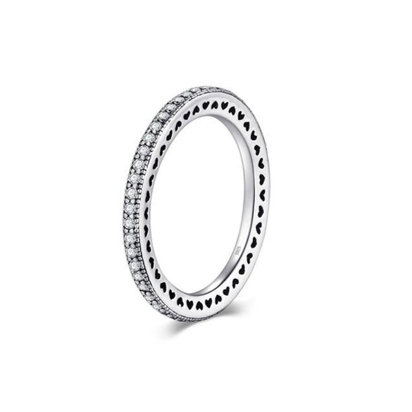 Vintage S925 Hollow Heart Shaped Sterling Silver Ring For Women Stacked Wear Fashionable Micro Inlay Elegant Index Finger Ring