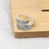 Vintage Silver Open Ring With Angel Wings Geometric Design Electroplated Adjustable Unisex Jewelry