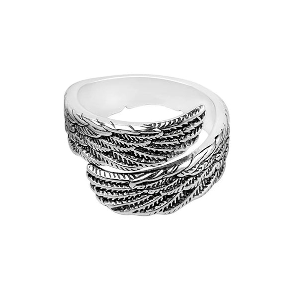 Vintage Silver Open Ring With Angel Wings Geometric Design Electroplated Adjustable Unisex Jewelry