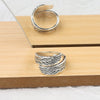 Vintage Silver Open Ring With Angel Wings Geometric Design Electroplated Adjustable Unisex Jewelry
