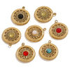 Vintage Simple Stainless Steel Turquoise Inlay Hollow Round Pendant Necklace Earrings