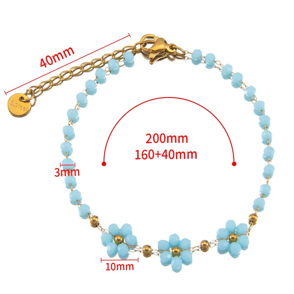 Vintage Small Fresh Daisy Flower Stainless Steel Woven Crystal Chain Electroplated Bracelet Necklace