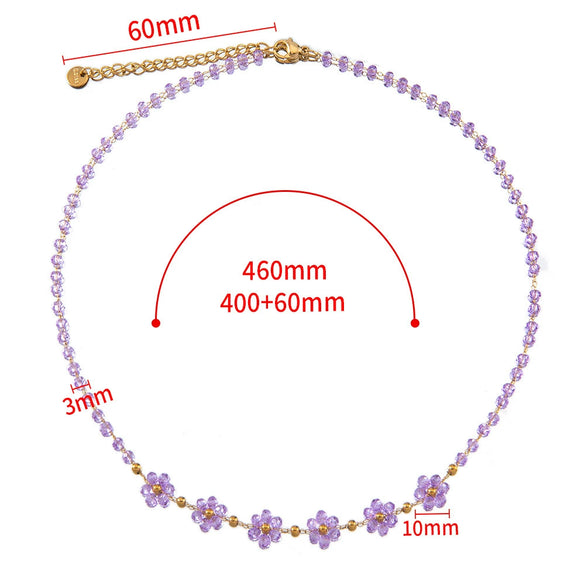 Vintage Small Fresh Daisy Flower Stainless Steel Woven Crystal Chain Electroplated Bracelet Necklace