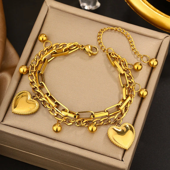 Vintage Small Fresh Style Stainless Steel Bracelet With Love Butterfly And Geometric Heart Shapes Electroplated