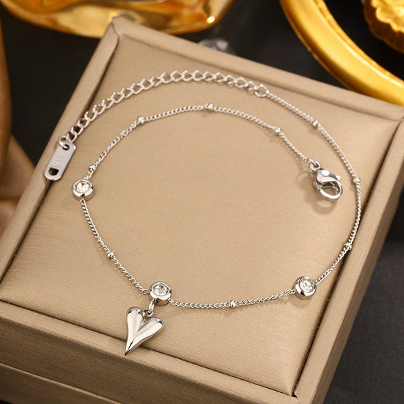 Vintage Small Fresh Style Stainless Steel Bracelet With Love Butterfly And Geometric Heart Shapes Electroplated