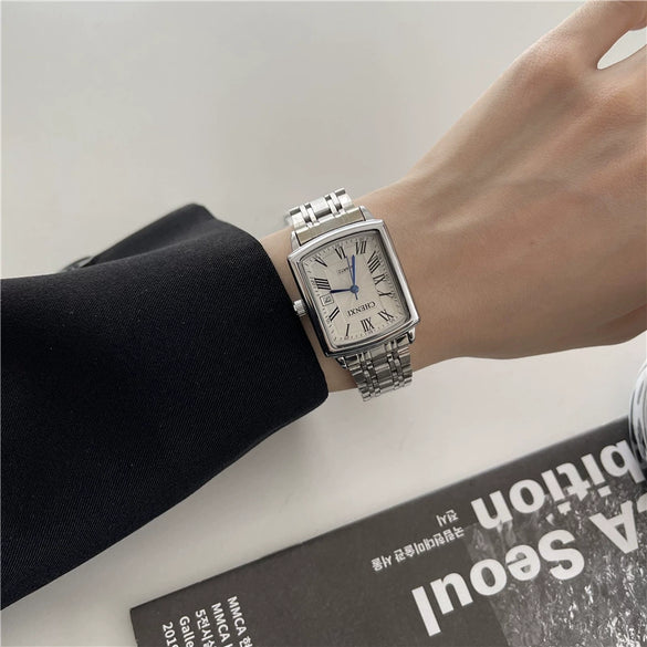 Vintage Square Roman Casual Alloy Band Quartz Couple's Watch