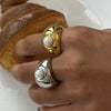 Vintage Stainless Steel Exaggerated Pearl Geometric Ring With Electroplating For Women