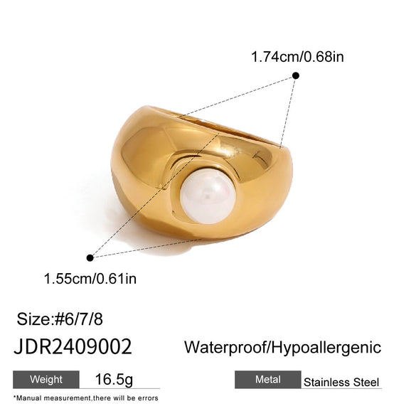 Vintage Stainless Steel Exaggerated Pearl Geometric Ring With Electroplating For Women