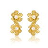 Vintage Stainless Steel 18K Electroplated Petals Tassels Textured Pearl Stud Earrings For Women