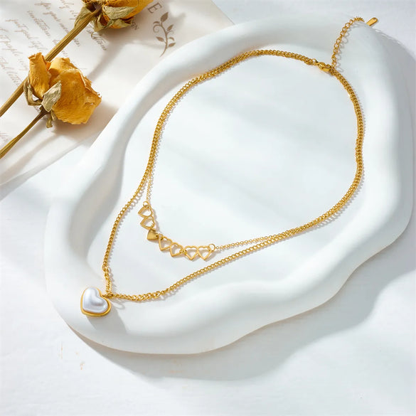 Vintage Style Baroque Style Heart Shape Titanium Steel Plating 18k Gold Plated Layered Necklaces