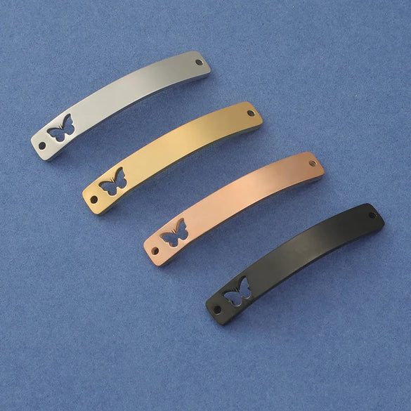 1 Piece Stainless Steel 18K Gold Plated Rose Gold Plated Customization Laser Engraving Butterfly Rectangle