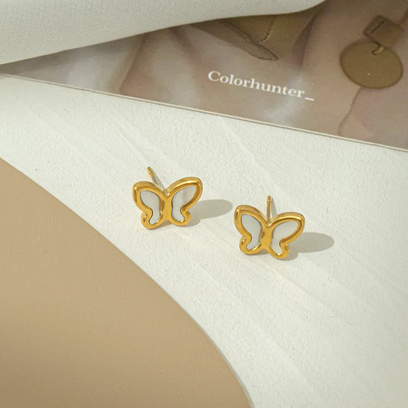 304 Stainless Steel 18K Gold Plated Vintage Style Plating Butterfly Acrylic Earrings Necklace