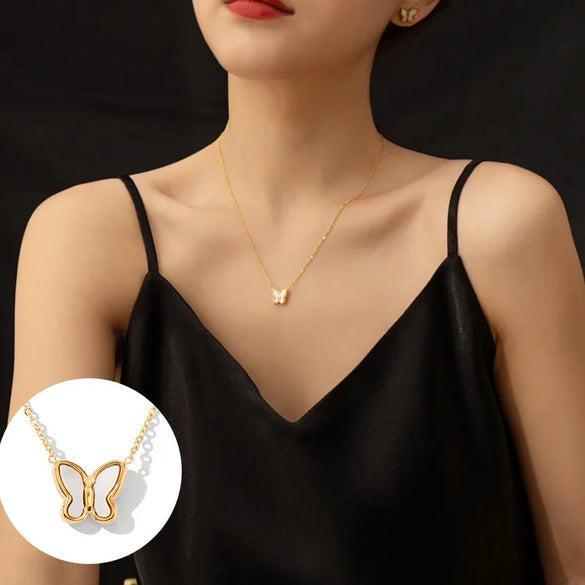 304 Stainless Steel 18K Gold Plated Vintage Style Plating Butterfly Acrylic Earrings Necklace