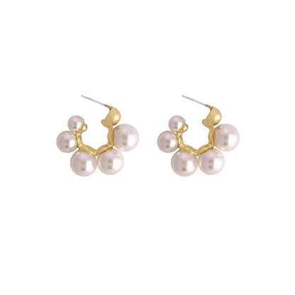 Vintage Style C Shape Plating Alloy Pearl Ear Studs