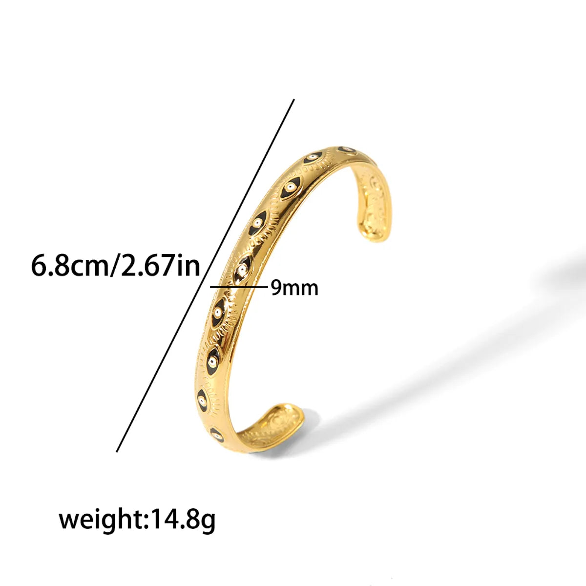 Vintage Style C Shape Star 304 Stainless Steel 18K Gold Plated Bangle In Bulk