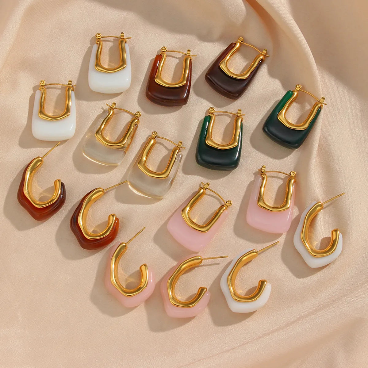 Vintage Style C Shape U Shape Plating Stainless Steel Arylic Gold Plated Ear Studs