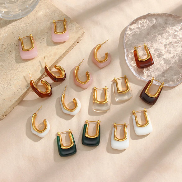Vintage Style C Shape U Shape Plating Stainless Steel Arylic Gold Plated Ear Studs