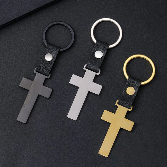 Vintage Style Classic Style Cross Customization Laser Engraving 201 Stainless Steel Pu Leather Plating Unisex Bag Pendant Keychain