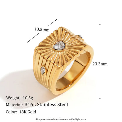 Wholesale Jewelry Vintage Style Classic Style Heart Shape 304 Stainless Steel Zircon 18K Gold Plated Plating Inlay Rings