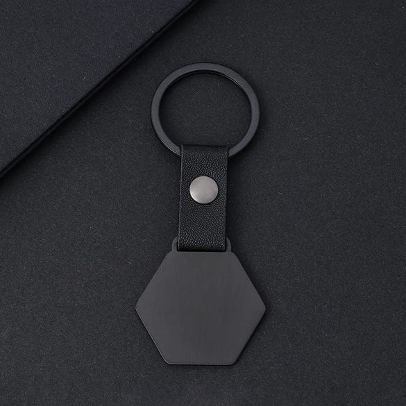 1 Piece Vintage Style Classic Style Hexagon Customization Laser Engraving 201 Stainless Steel Pu Leather Plating Bag Pendant Keychain