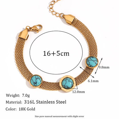 Vintage Style Classic Style Round 304 Stainless Steel 18K Gold Plated Turquoise Bracelets In Bulk