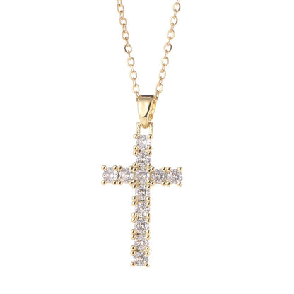 Vintage Style Cross Copper Zircon Pendant Necklace In Bulk