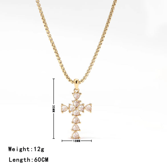 Vintage Style Cross Stainless Steel Zircon White Gold Plated