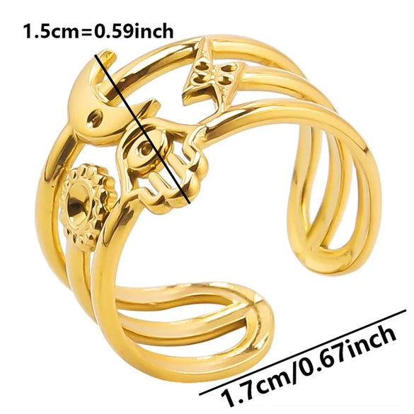 Wholesale Jewelry Vintage Style Devil'S Eye Moon Lightning 304 Stainless Steel 18K Gold Plated Polishing Open Rings