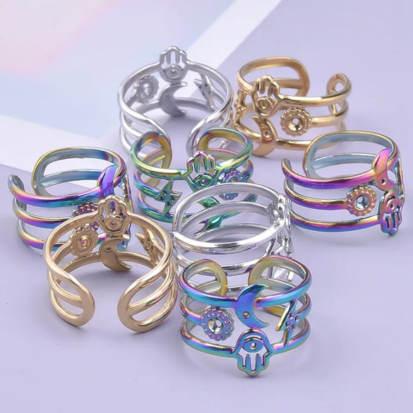 Wholesale Jewelry Vintage Style Devil'S Eye Moon Lightning 304 Stainless Steel 18K Gold Plated Polishing Open Rings