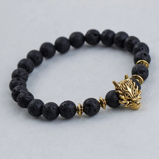 Vintage Style Dragon Beaded Volcanic Rock Men'S Bracelets