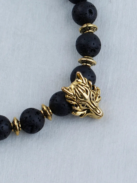 Vintage Style Dragon Beaded Volcanic Rock Men'S Bracelets