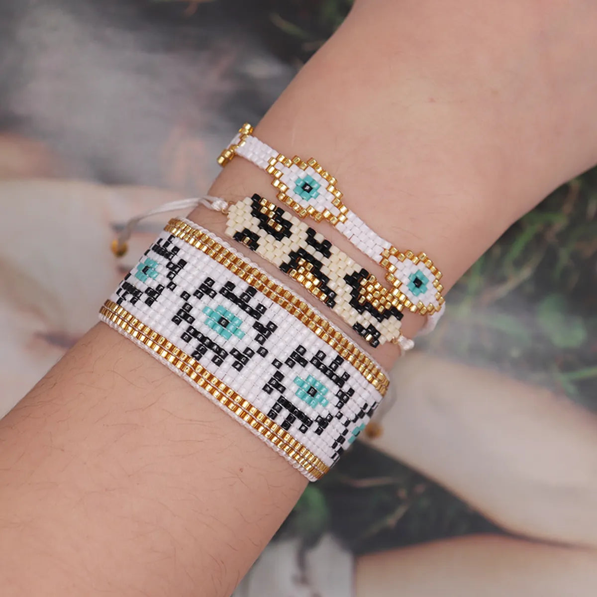 Vintage Style Ethnic Style Devil's Eye Leopard Polyester Glass Knitting Women's Bracelets