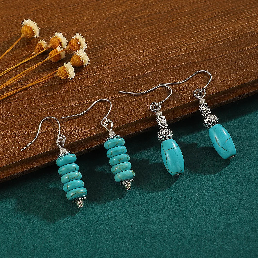 1 Pair Vintage Style Ethnic Style Geometric Turquoise Drop Earrings