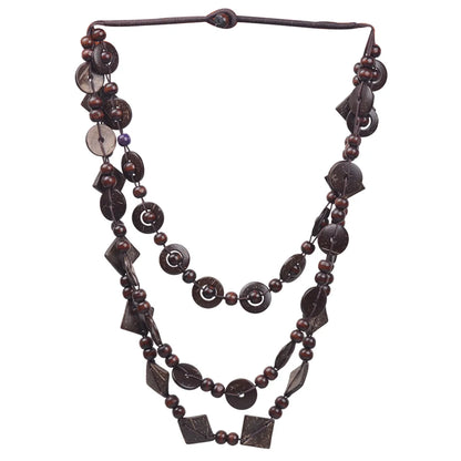 Vintage Style Exaggerated Classic Style Round Square Wooden Beads Wood Coconut Shell Charcoal Women'S Layered Necklaces