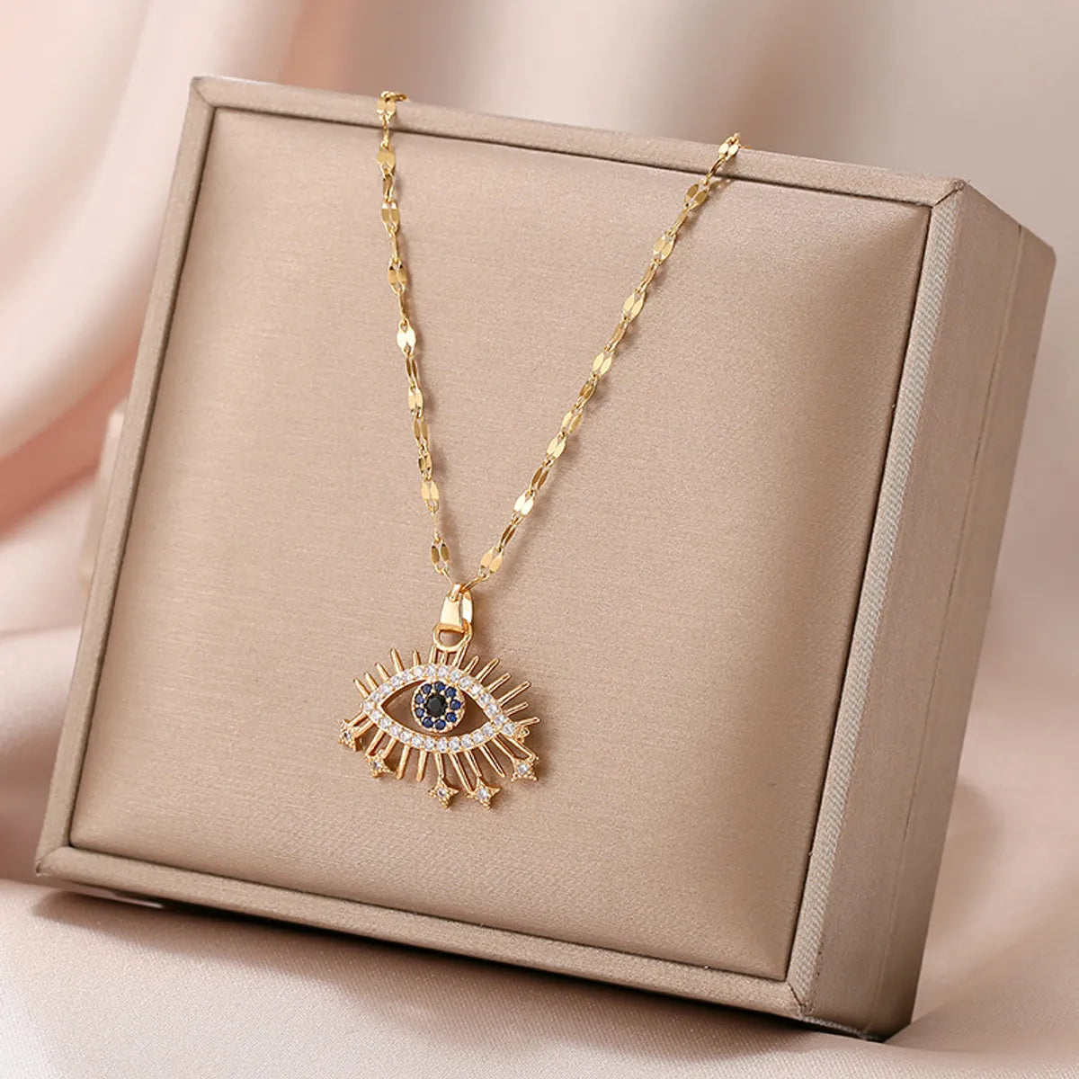 Vintage Style Eye Stainless Steel Pendant Necklace Inlay Rhinestone Stainless Steel Necklaces