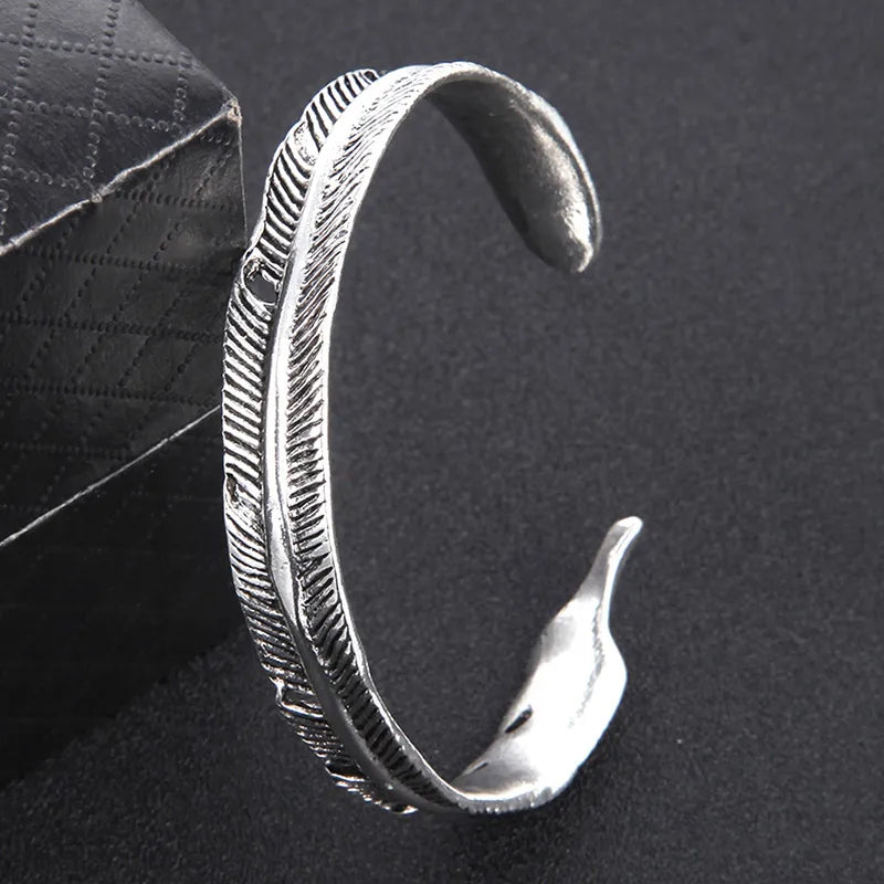 Vintage Style Feather Alloy Plating Men'S Bangle