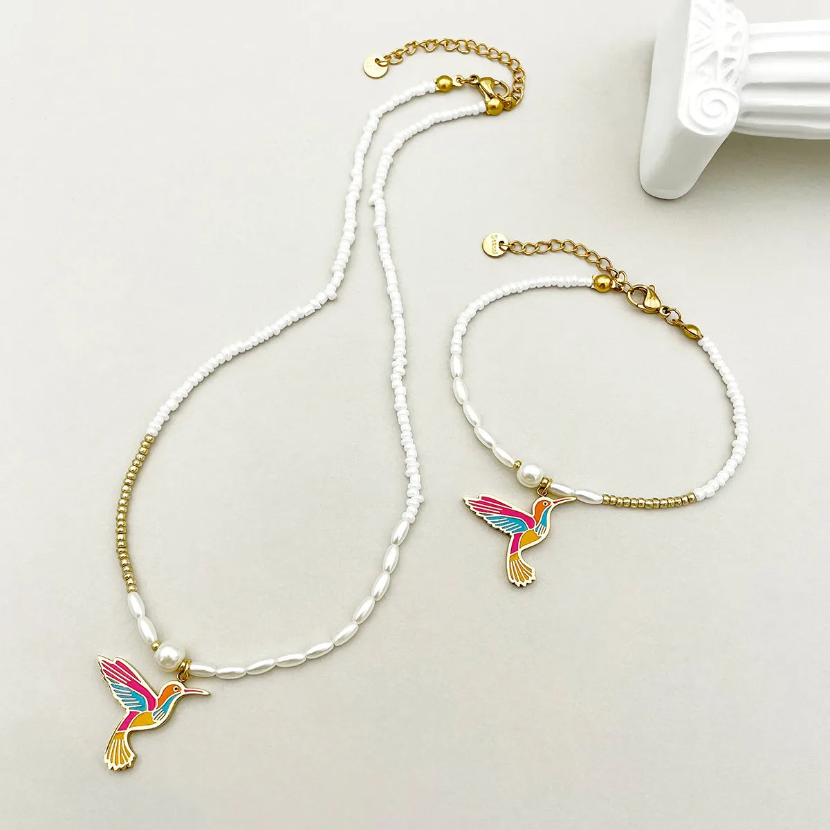 Vintage Style French Style Bird Stainless Steel Beaded Plating Gold Plated Bracelets Necklace