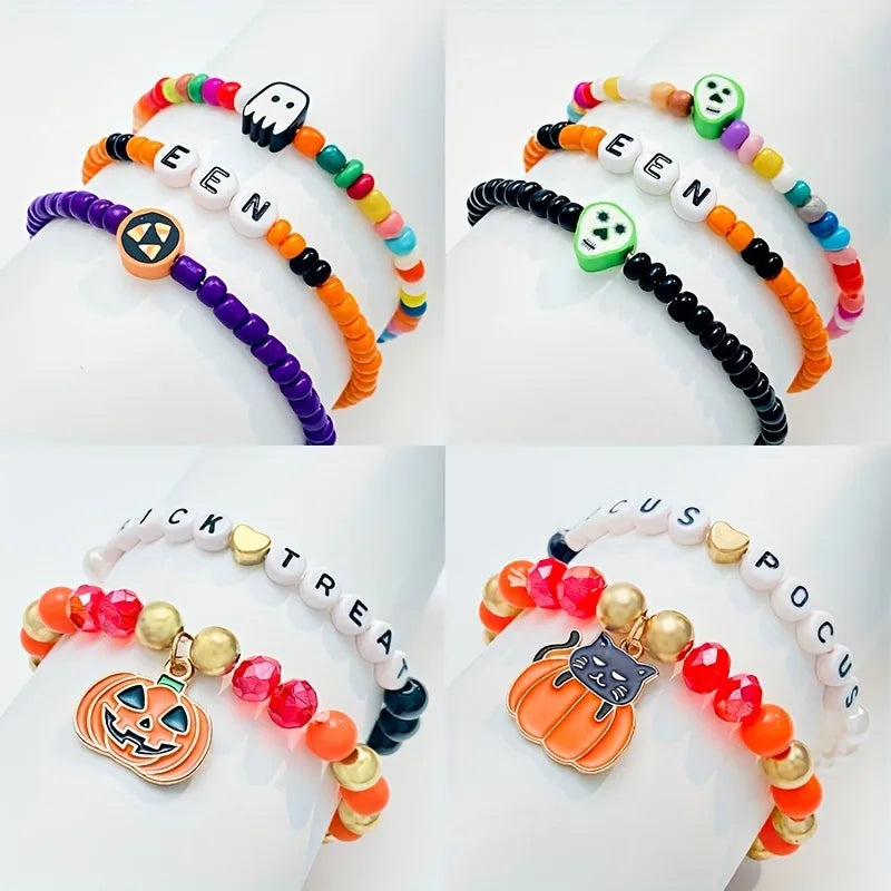 Vintage Style Funny Pumpkin Grimace Alloy Beaded Women'S Bracelets