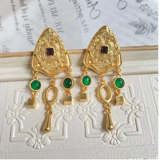 Vintage Style Geometric Alloy Plating Artificial Gemstones Women's Drop Earrings 1 Pair