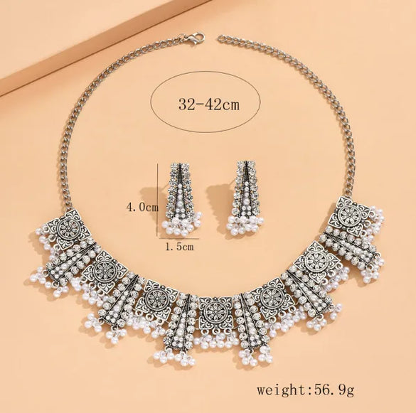 Vintage Style Geometric Alloy Rhinestones Women'S Jewelry Set