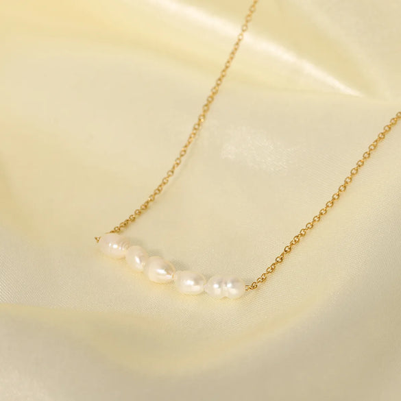 Stainless Steel Freshwater Pearl 18K Gold Plated Vintage Style Beaded Plating Geometric Freshwater Pearl Necklace