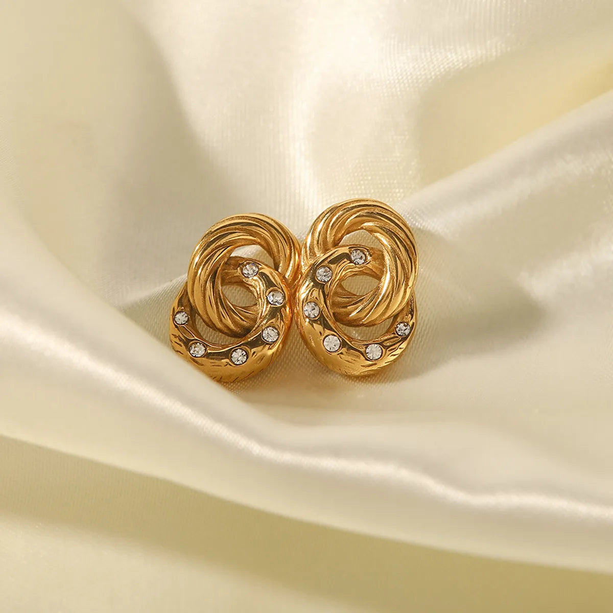 Vintage Style Geometric Stainless Steel Gold Plated Zircon Earrings 1 Pair