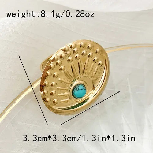 304 Stainless Steel 14K Gold Plated Vintage Style Plating Geometric Turquoise Open Rings