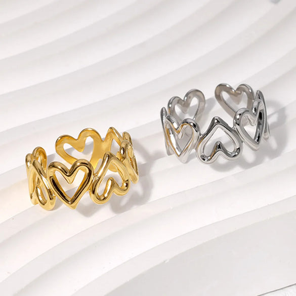 Vintage Style Heart Shape Stainless Steel Asymmetrical Open Rings