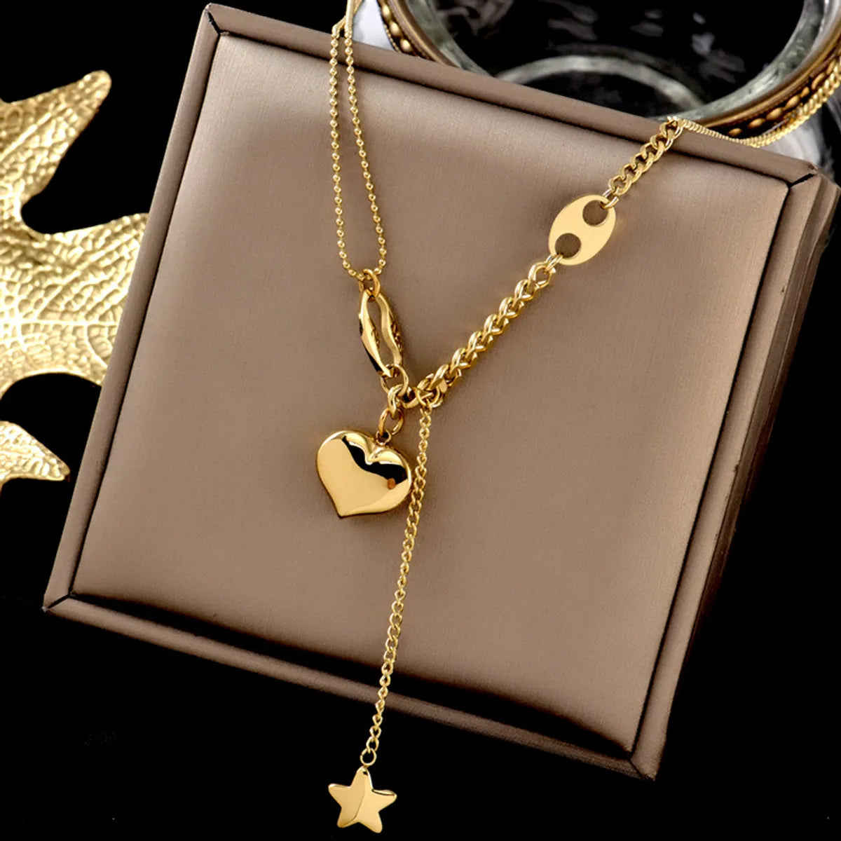 Vintage Style Heart Shape Stainless Steel Layered Necklaces Splicing Gold Plated Stainless Steel Necklaces