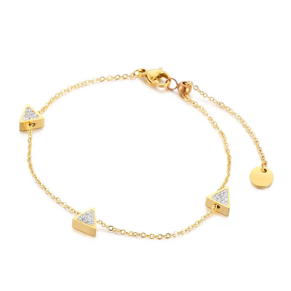 Vintage Style Lady Triangle Geometric Titanium Steel 18K Gold Plated Rhinestones Bracelets In Bulk
